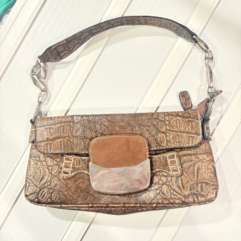 Vintage Brown Crocodile Pattern Shoulder Bag